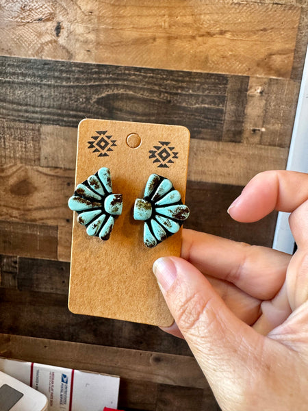 Blue Polymer Clay Concho Stud Earrings