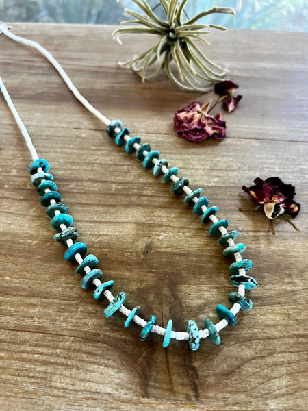 Blue Turquoise and Shell Necklace-26"