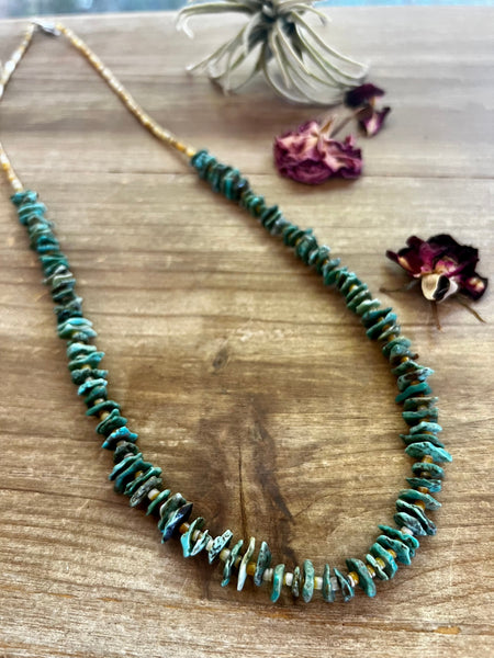 Green Turquoise and Heishi Necklace-28"