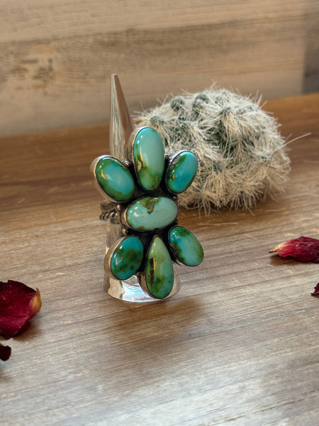 Large Turquoise Cluster Ring - Adjustable