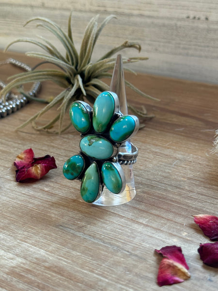 Large Turquoise Cluster Ring - Adjustable