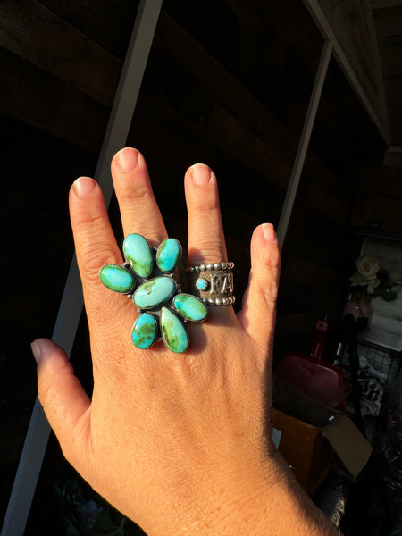 Large Turquoise Cluster Ring - Adjustable