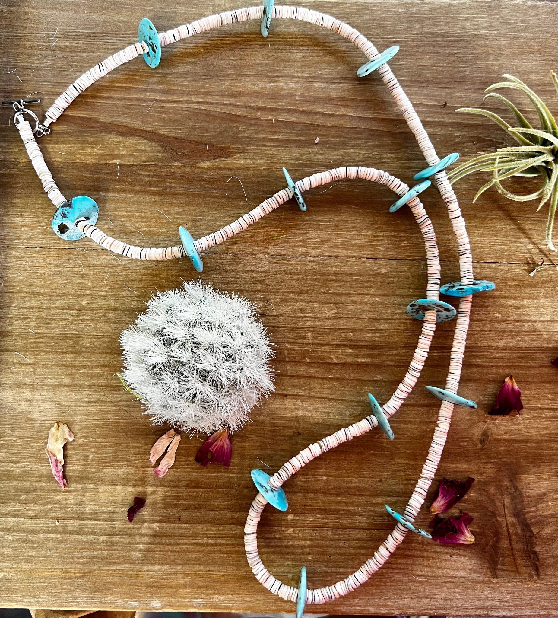 Blue Turquoise and White Heishi Necklace-38"