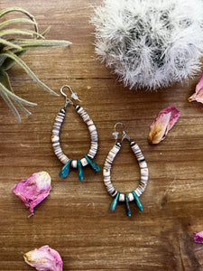 Teardrop Heishi and Turquoise Earrings