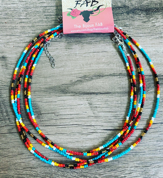 Serape Beaded Necklace- 14"