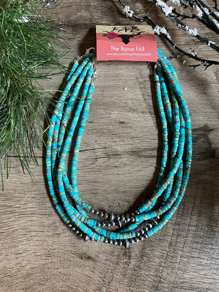 Sterling Silver Pearls and Turquoise Necklace - 14 inches