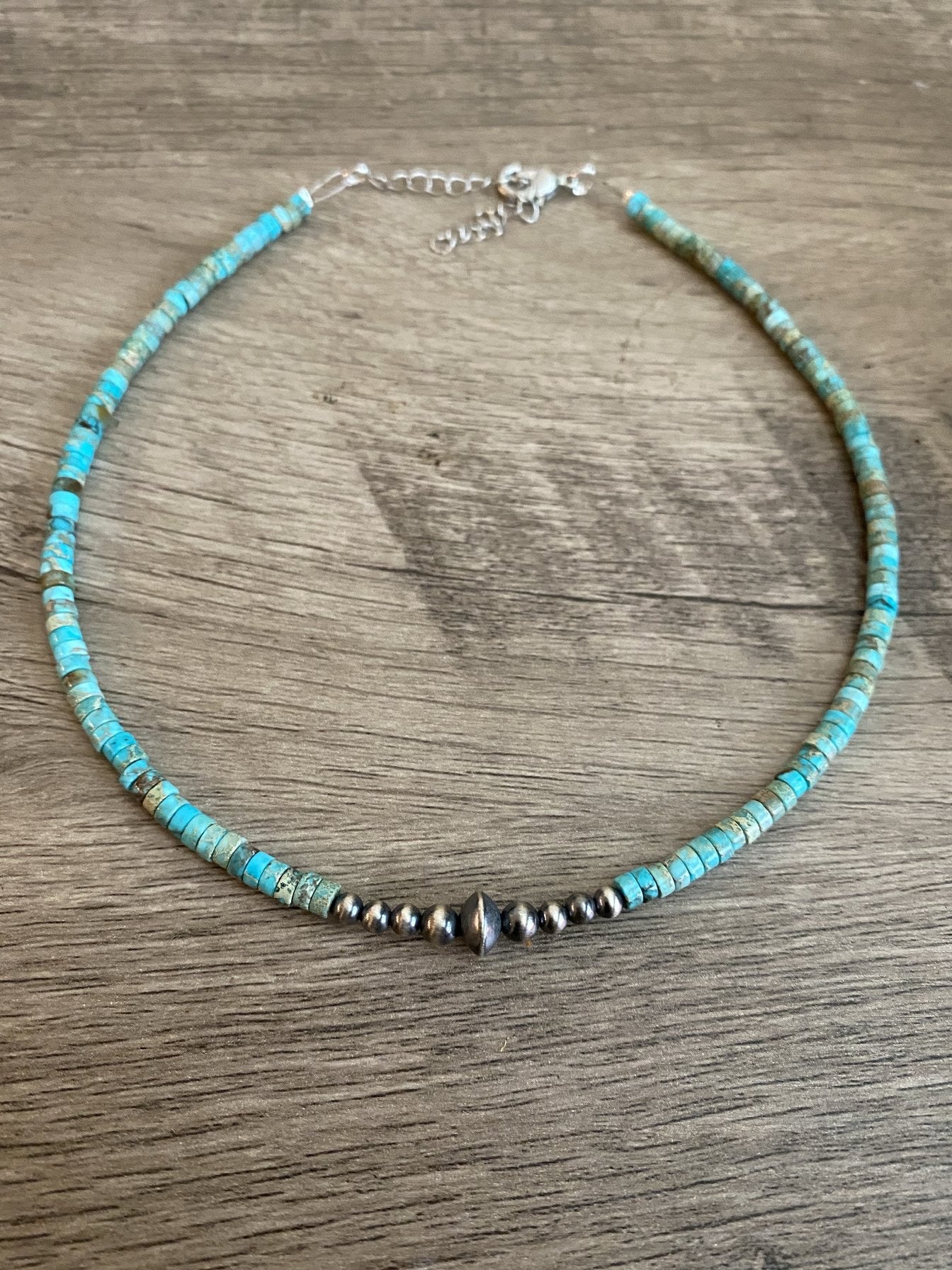 Sterling Silver Pearls and Turquoise Necklace - 14 inches