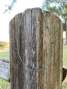 Turquoise & Seed Bead Necklace - 14"