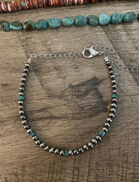 4mm Sterling Silver and Turquoise Bracelet