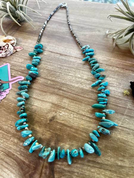 Blue Turquoise and Heishi Shell Necklace-22"