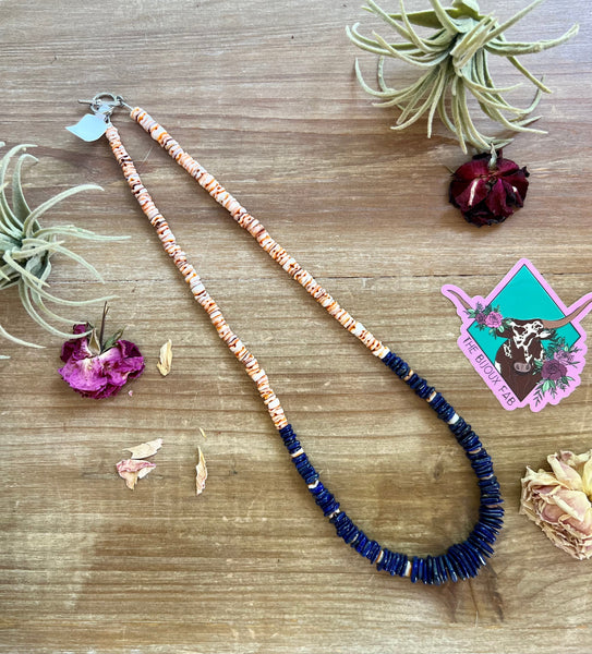 Lapis and Spiny Oyster Necklace-22"