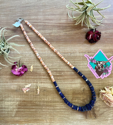 Lapis and Spiny Oyster Necklace-22"