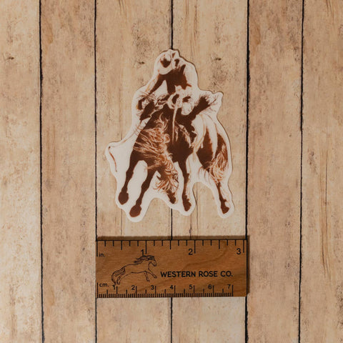 Cowboy and Bucking Bronc in Brown Sticker